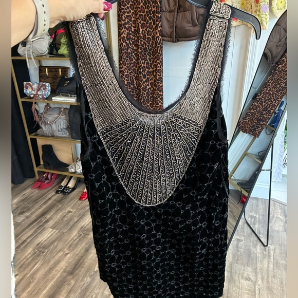 Free People black velvet beaded dress size 4 - Picture 4 of 6